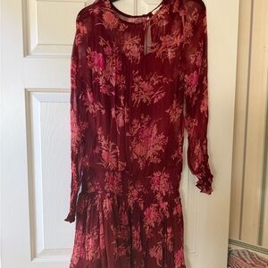 Floral Dropped Waist Burgundy Dress Made by Sundance